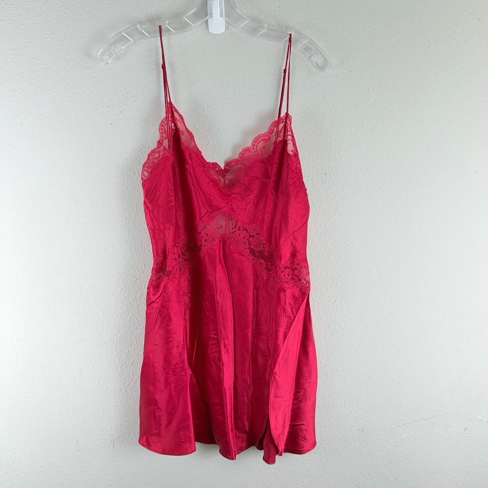 Victoria's Secret Silk Lace Slip Dress L Red Vintage Coquette Balletcore Luxury
